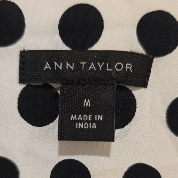 Ann Taylor Black and White Polka Dot V-Neck Blouse - Picture 2 of 7